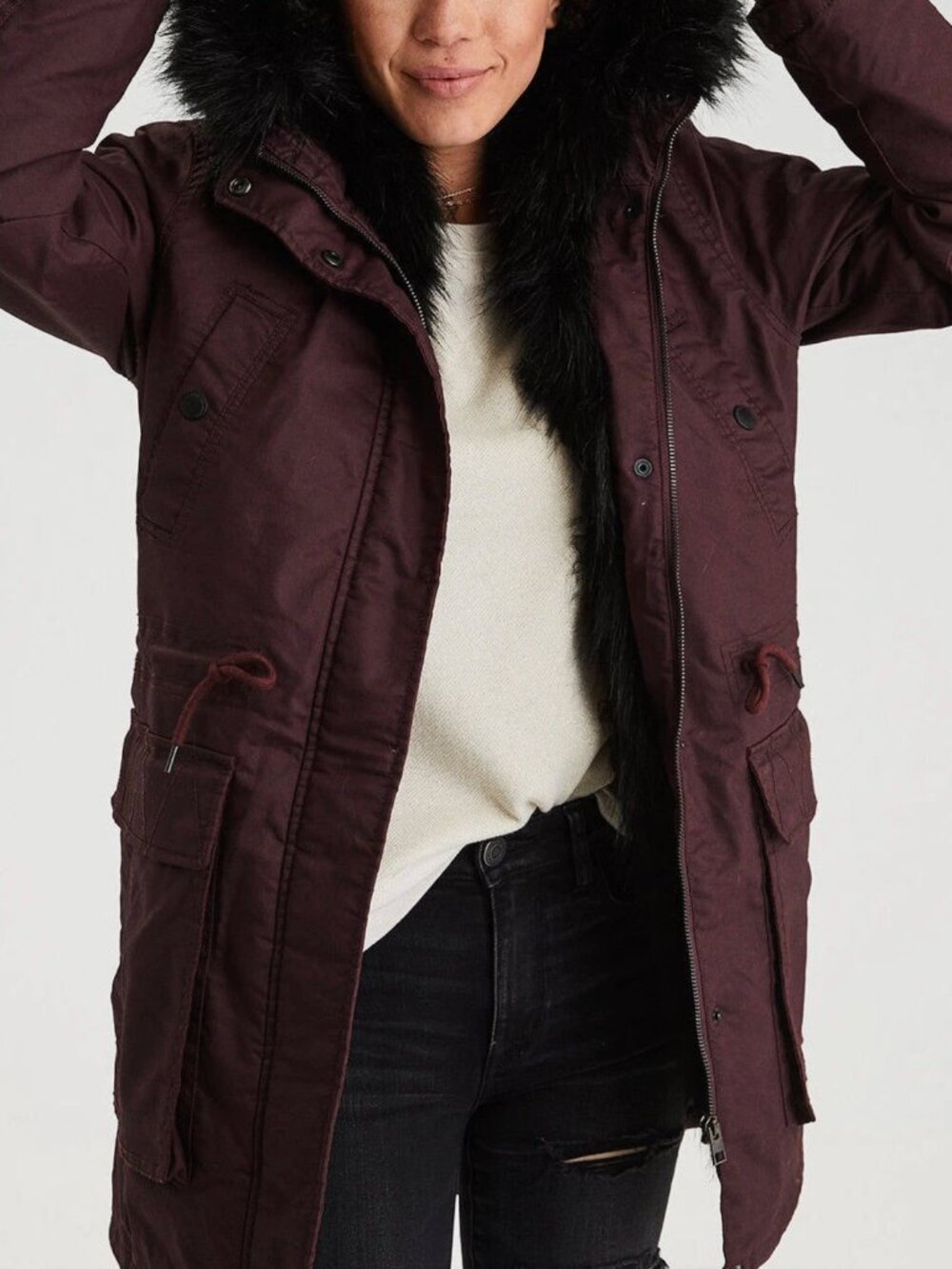 American Eagle Burgundy Sherpa Parka Coat - Size S